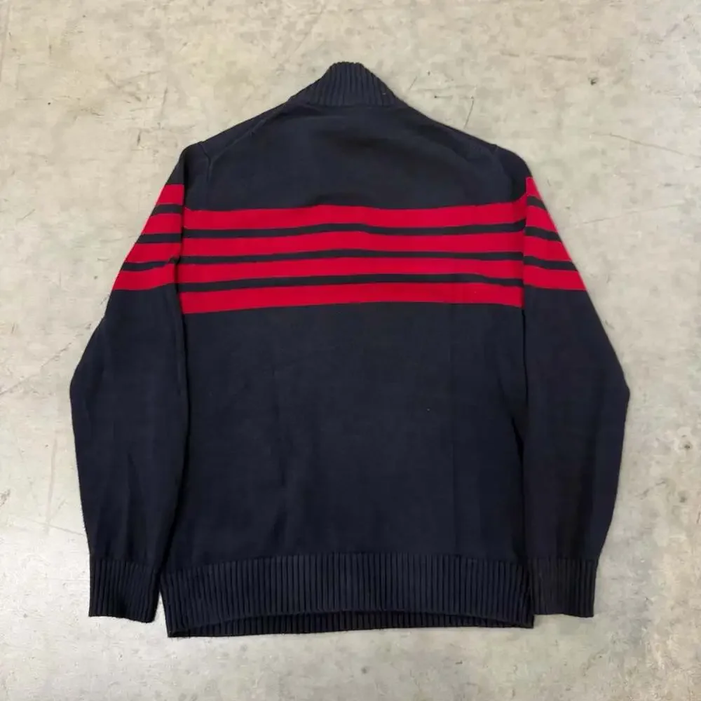 Gap Designed & Crafted Quarter Zip Sweater Size M Tall Blue Red Striped